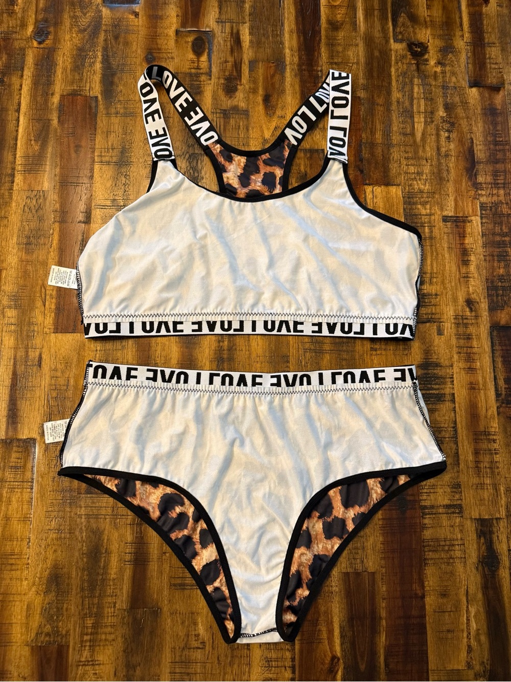 🍒LOVE brown Leopard print two-piece set NWOT sz 2XL bralette sleepwear sexy - Picture 5 of 6